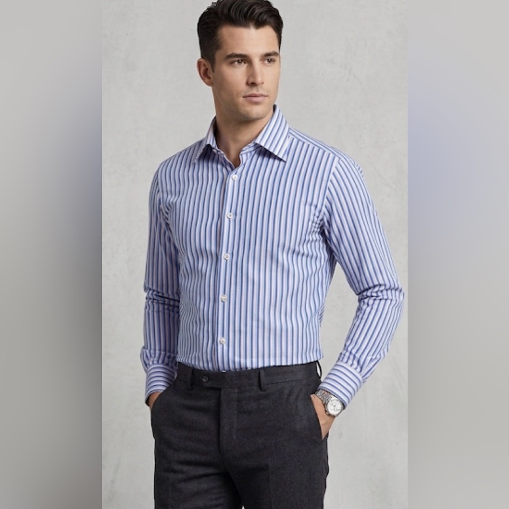 Melchior Blue and Pink Striped Men's Shirt. Select Item 3/$25.